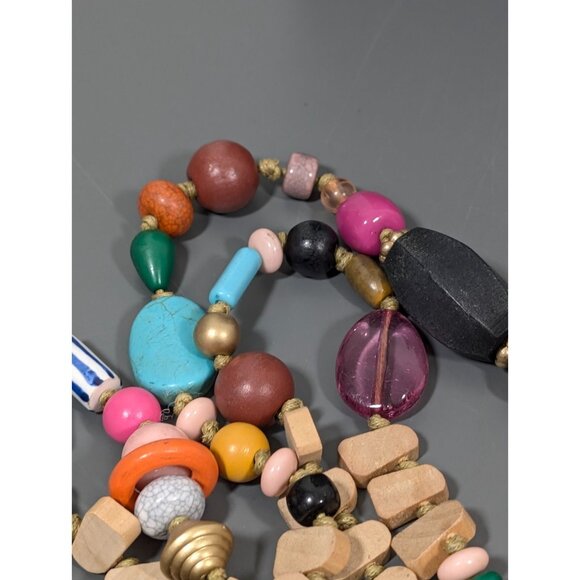 Plunder Beaded Chunky Multi‎ Color Necklace Keychain ID Badge Holder Long Boho - Picture 6 of 8